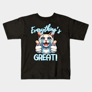 Everything's Great Sarcastic Crying Cat Anime Manga Kids T-Shirt